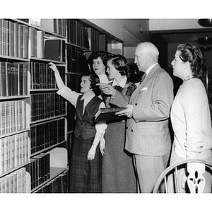 Carl S. Ell with students on opening day of Dodge Library