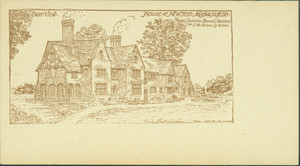 Business card for Frank Chouteau Brown illustrating his design for a home at Newton, Mass.