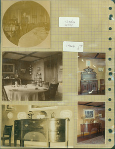 Tucker Family photograph album, portrait of Annie Tucker and interior views, dining room, page thirty-two, Wiscasset, Maine, 1890-1964
