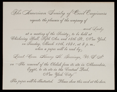 American Society of Civil Engineers to Thomas Lincoln Casey, March 15, 1881, invitation
