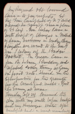 Thomas Lincoln Casey Notebook, September 1889-November 1889, 11, came to pay respects