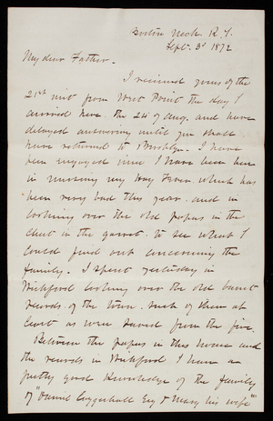 Thomas Lincoln Casey to General Silas Casey, September 30, 1872