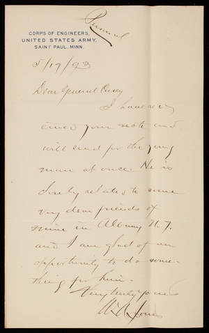 W. A. Jones to Thomas Lincoln Casey, May 17, 1893