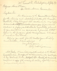 Letter from Benjamin Smith Lyman to Amos P. Brown