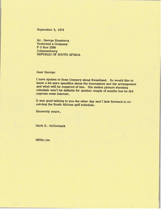 Letter from Mark H. McCormack to George Blumberg