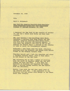 Memorandum from Mark H. McCormack to travel file