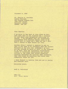 Letter from Mark H. McCormack to Charles R. Bronfman