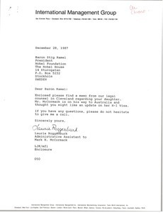Fax from Laurie Roggenburk to Baron Stig Ramel