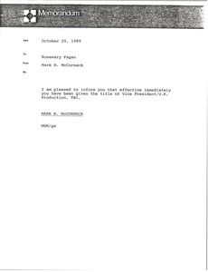 Memorandum from Mark H. McCormack to Rosemary Fagan