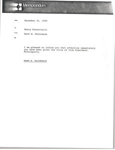 Memorandum from Mark H. McCormack to Henry Rischitelli