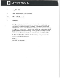 Memorandum from Mark H. McCormack to Sean McManus, Chris Guinness