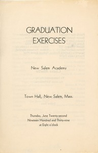 Program for the 1939 graduation exercises at New Salem Academy