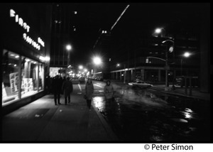 City streets at night near Radio City Music Hall