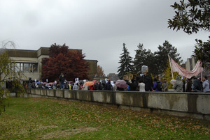 UMass student strike: strikers marching in to occupy Whitmore Hall