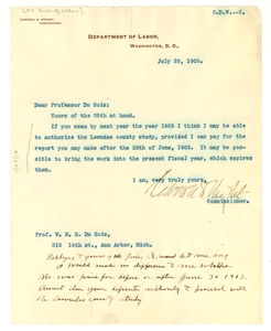 Letter from United States Bureau of Labor to W. E. B. Du Bois