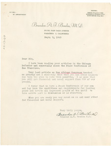 Letter from Brandon A. T. Bowlin to W. E. B. Du Bois