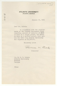 Memorandum from Florence M. Read to W. E. B. Du Bois