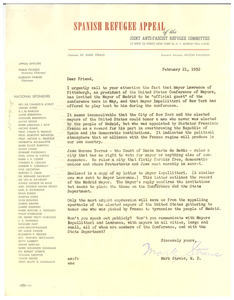Circular letter from Joint Anti-Fascist Refugee Committee to W. E. B. Du Bois