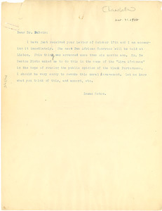 Letter from Isaac Beton to W. E. B. Du Bois