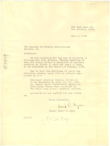 Letter from Annie R. Dyer to Atlanta University Publications