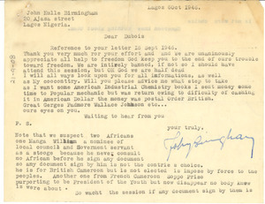 Letter from John Kulle Birmingham to W. E. B. Du Bois