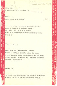 Telegram from German Democratic Republic Ministry of Foreign Affairs to Shirley Graham Du Bois