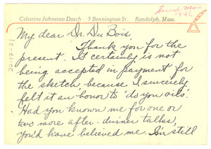 Letter from Celestine Johnston Dorch to W. E. B. Du Bois