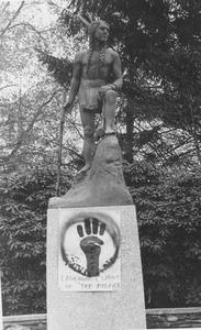 Raised fist logo placed on Metawampe statue