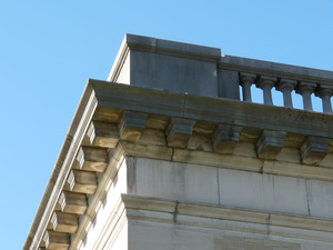 Wheeler Memorial Library, Orange, Mass.: detail of corner of roofline