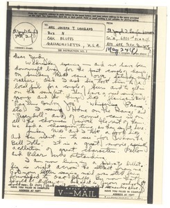 V-mail from Joseph Langland to Judith G. Wood Langland