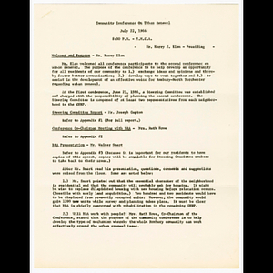 Summary of the Community Conference on Urban Renewal held on July 22, 1966