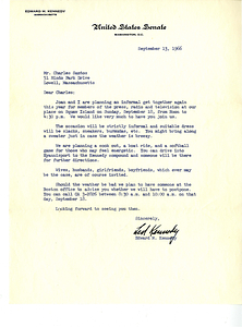 Invitation from Edward M. Kennedy to Charles Santos Jr. (September 13, 1966)