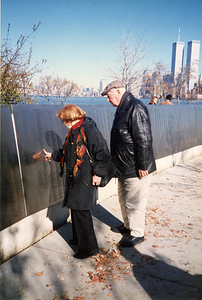 Manuel and Frances Coutinho looking at American Immigrant Wall of Honor