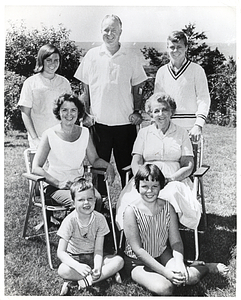 Mary Collins and Mayor John F. Collins with their daughters, Patricia and Margaret, two unidentified boys, and the mayor's mother, Margaret Mellyn Collins