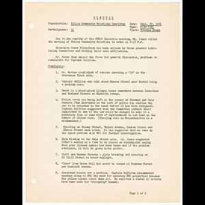 Minutes for Police Community Relations Committee meeting on September 29, 1964