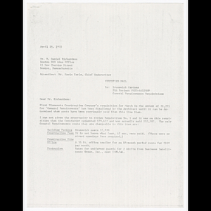 Letter from Henry C. Boles to Mr. M. Daniel Richardson about March general requirements requisitions and Brunswick Gardens