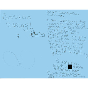 Letter from a student at Charlotte A. Dunning Elementary School, Framingham