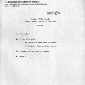 Agenda for second Code of Discipline Review Committee on February 9, 1981