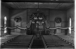 Church interior with patriotic decoration