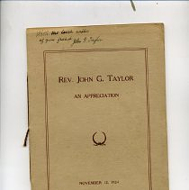 Rev. John G. Taylor, An Appreciation