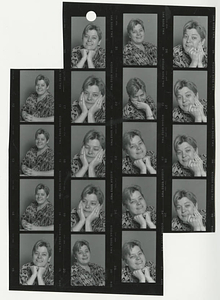 A contact sheet of portrait photographs of Ruth West (September 1997)