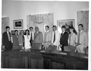 John Joseph Moakley with interns in Rules Committee room, 1990s