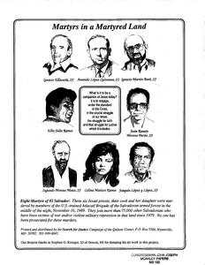 "Martyrs in a Martyred Land" advertisement with pictures of the victims of the Jesuit murders