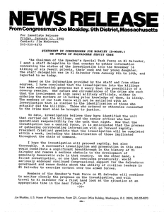 Released statement by Congressman John Joseph Moakley on the status of the Jesuit murders case, 12 January 1990