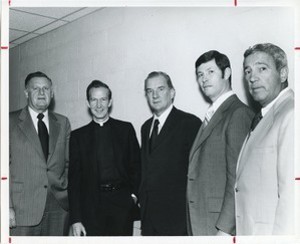 Various guests at Laetare Sunday: Cornelius R. Owens, J. Donald Monan, Edward Bennett Williams, John Curtin, and James Derba