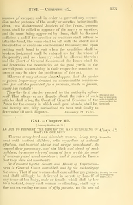 1784 Chap. 0042 An Act To Prevent The Destroying And Murdering Of Bastard Children.