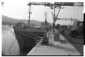 Ship Owen Kersten, impounded by the British Army at Warrenpoint, Co. Down on suspicion of being used for gun running