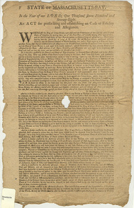 State of Massachusetts-Bay : In the Year of our Lord, One Thousand seven Hundred and Seventy-Eight. An Act for prescribing and establishing an Oath of Fidelity and Allegiance.