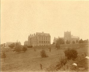 Devlin Hall, Saint Mary's Hall, Gasson tower, and Bapst Library by Clifton Church