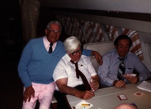 Thomas P. O'Neill playing cards on the airplane with Walter "Curley" Probet and unidentified man